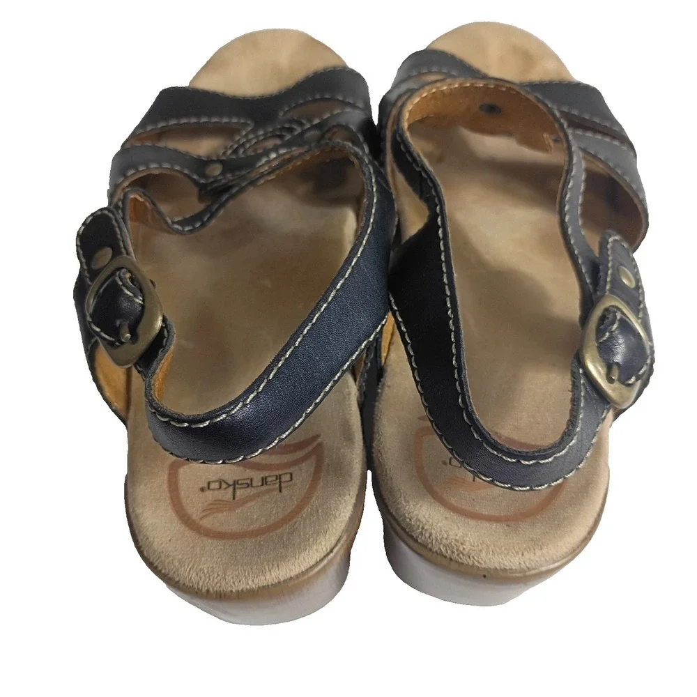 Dansko Sigrid Leather Wedge Sandals Size 39 /US 8.5 Black Strappy Casual Summer